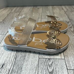 bebe Girl's Rose Gold Butterfly Jelly Sandals Size L 9/10 Snap On